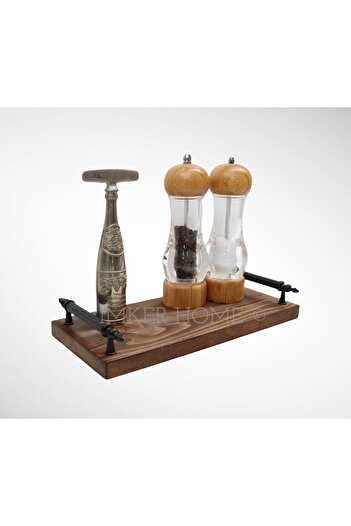 IMKER HOME Dekoratif Ahşap Stand Sunum Tahtası Mutfak Düzenleyici Sosluk Yağdanlık Yağlık Sıvı Sabun Altlığı