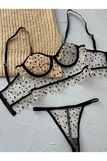 EDLİNGERİE Black Fancy Underwear Valeska Heart Bralet Set