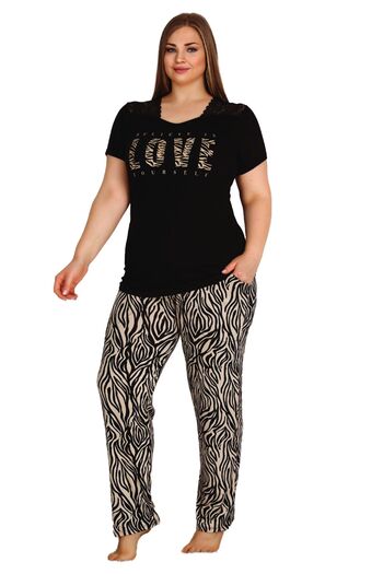 Lady Lingerie Love Printed Short Sleeve Cotton Viscose Women's Pajama Set - Oversize