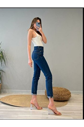 DRC trend Dark Blue Mom Lycra High Waist Denim Jeans