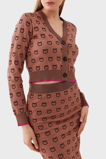 PİNKO Pinko Regular Fit Buttoned V-Neck Long Sleeve Logo Patterned Crop Cardigan CARDIGAN 101563 A112 CZ3