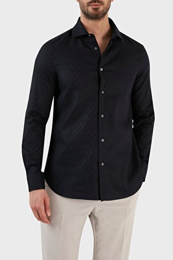 Emporio Armani Візерункова сорочка з 100% бавовни, прямий крій, довгі рукави, чоловіча сорочка 3r1c86 1k0dz F9a8