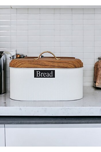 Doğa Dizayn Bamboo Lid Look Metal White Bread Bowl MRS-3035W
