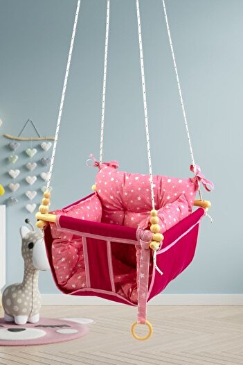 Bundera Wag Swing Pembe Çocuk Ahşap Salıncak Bebek Hamak Ev Tavan Bahçe Salıncağı