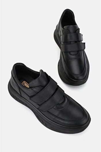 TUNAELLİ Women's Black Genuine Leather Number 36-41 Orthopedic Padded Heel Shoes