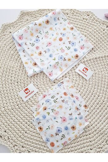 ilkimbebe Muslin Blanket - Floral Wipes Set