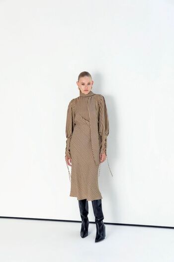 KAMEYA Stand Collar Balloon Sleeve Dress