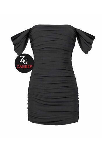 Zagrep Women's Black Draped Gathered Sleeves Lined Inner Eye-Free Mini Dress