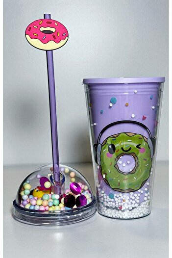 Bonjour 450 ml Mica Water Bottle with Led Light and Drinking Straw - Double Layer Figure