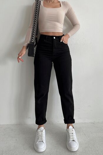 DRC trend Black Mom Lycra High Waist Denim Jeans