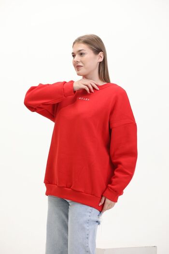 GUARAZ Unisex Κόκκινο Oversize Πλεκτό Φούτερ - Crew Neck, Χοντρό και Μαλακό Υφή