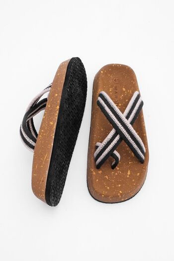 Marjin Men's Cork Sole Patterned Cotton Rope Flip Flops Cross Band Daily Slippers Sediv Beige