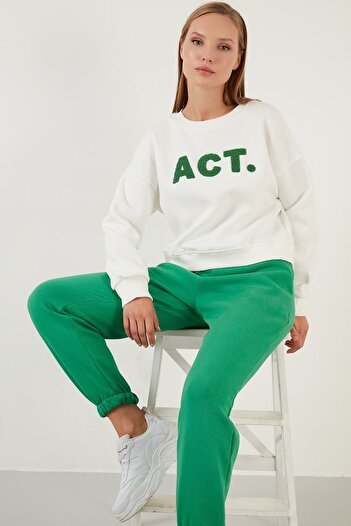 Lela Βαμβακερό Oversize Crew Neck Inside Soft Hairy Raised Sweat Sweat 5864879