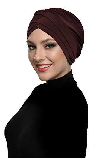 fidan bone Καπάκι πισίνας Hijab τουρμπάνι με τρεις ρίγες καφέ