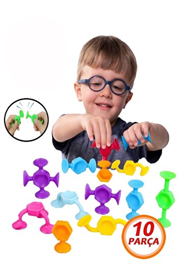 Bundera 10 Parça Vantuzlu Vakum Molekül Yapı Silikon Taşları Popit Eğitici Oyuncak Squigz Puzzle Yapboz