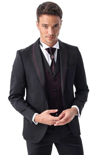 Morven Чоловічий чорний жакардовий смокінг Monhattan Slim Fit