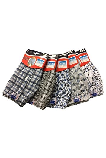 Berrak 5'li Desenli %100 Pamuklu Klasik Rahat Kesim Erkek Boxer