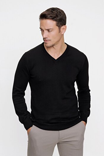 Morven Basic Dinamik Fit Rahat Kesim V Yaka Triko Kazak