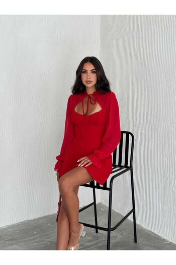 OlaLady Heart Collar Tied Chest - Chiffon Mini Women's Dress