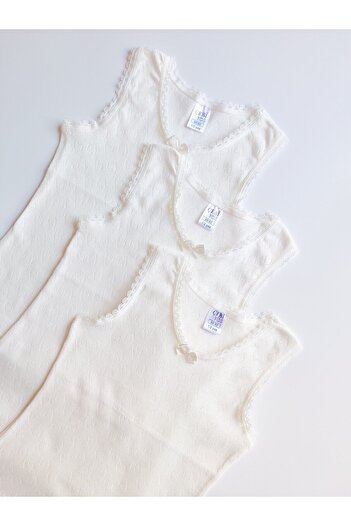 ÇebiKids Girl's 100% Cotton Ecru/Retro Jacquard Thick Strap Undershirt 3-pack