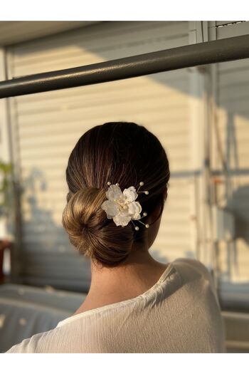 Pearly Handmade Λευκό λουλούδι φουρκέτα μαργαριτάρι φουρκέτα για γάμο-χέρια-αρραβώνας