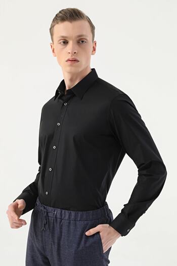 Tween Tween Slim Fit Siyah Düz Nano Care Gömlek