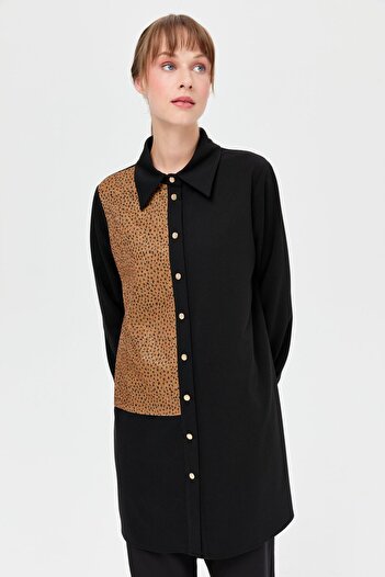 Esswaap Leopar Detaylı Tunik  Siyah
