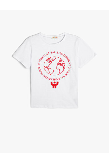 Koton 23 April Bedrucktes T-Shirt Rundhals Kurzarm Baumwolle
