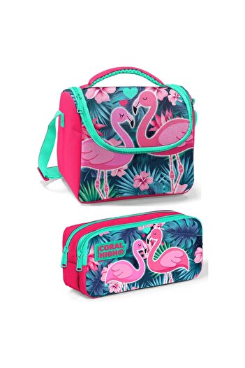 Coral High Flamingo Baskılı Beslenme Okul Çantası Kalemlik + Matara
