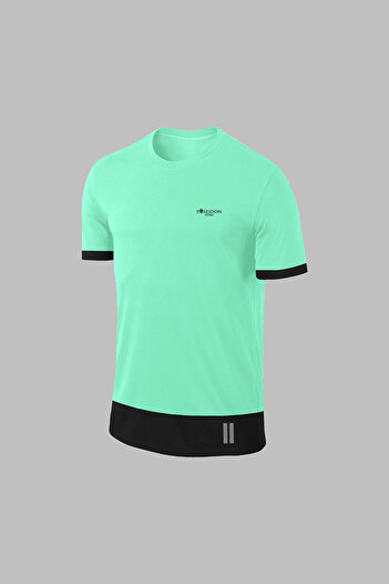 POSEIDON STORM Over Size Men's Water Green Dri-Fit Fabric Pocket Crew Neck Sports Casual T-Shirt Shorts Double Set