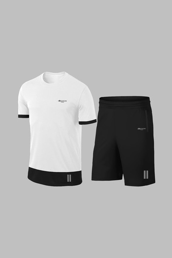 POSEIDON STORM Ανδρικό λευκό ύφασμα Dri-Fit Over Size για τρέξιμο με άνετη τσέπη με λαιμόκοψη Σορτς διπλό κάτω μέρος Se
