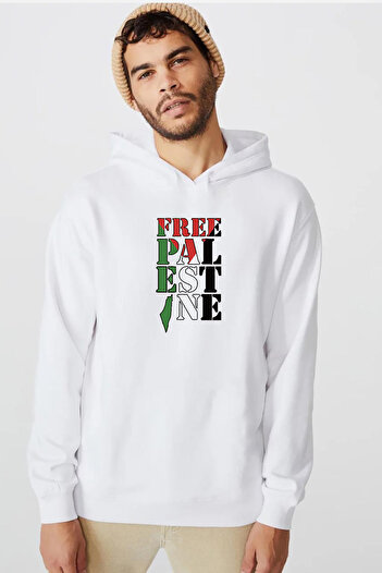 Tshirthane Δωρεάν ανδρικό φούτερ με κουκούλα Palestine White 3ip