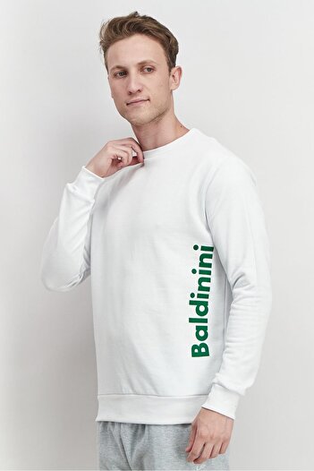 Baldinini Men Crew Neckline Graphic Print Long Sleeve Sweatshirt, White
