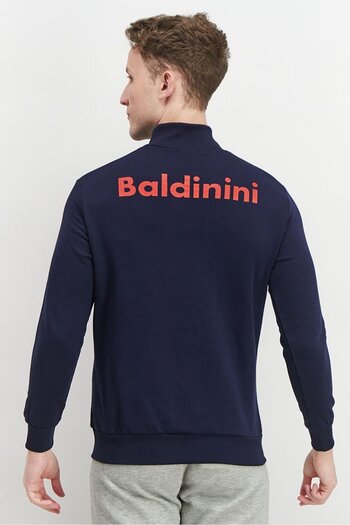 Baldinini Men High Neck Brand Logo Long Sleeves Sweater, Navy Blue