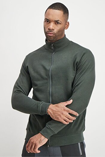 Baldinini Men High Neck Brand Logo Long Sleeves Sweatshirt, Olive