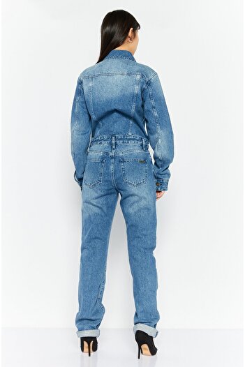 Michael Kors Women Long Sleeve Wash Denim Jumpsuits, Blue