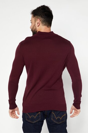 Club Room Men Band Collar Long Sleeve Plain Sweater, Maroon