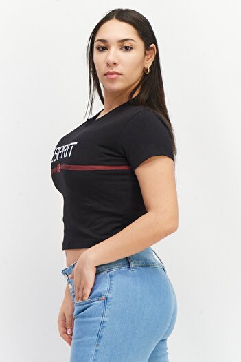Esprit Women Crew Neck Short Sleeve Graphic Top, Black