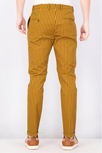Scotch & Soda Men Slim Fit Pleated Stripe Pants, Mustard