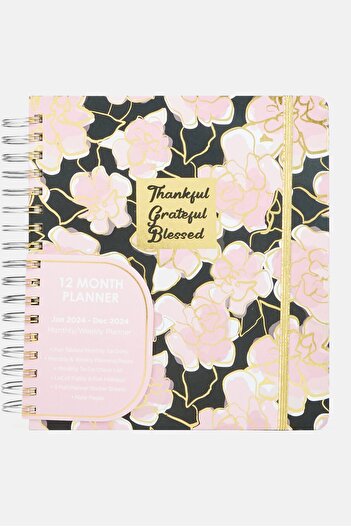 Votum Thankful Grateful Blessed Spiral Bound Floral Notebook, Pink Combo