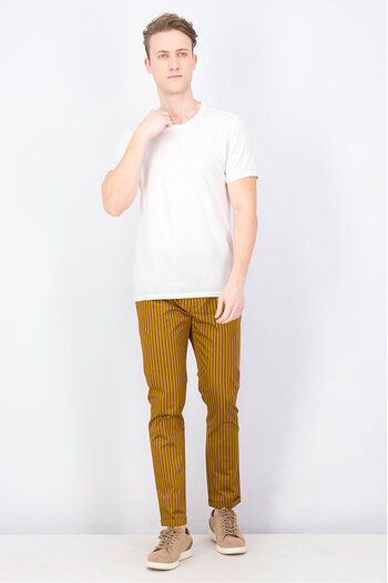 Scotch & Soda Men Slim Fit Pleated Stripe Pants, Mustard