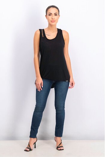 Diesel Women Round Neck Sleeveless Plain Tank Top, Black