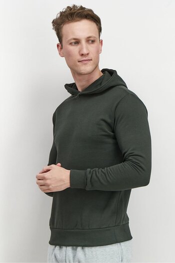 Baldinini Men Hooded Long Sleeves Plain Sweatshirt, Olive