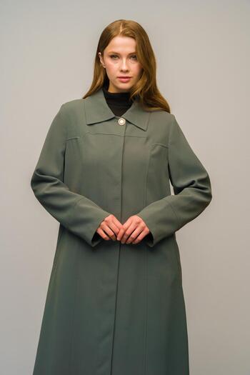 Olcay Large Size Lined Shirt Collar Top Coat - Khaki 6616