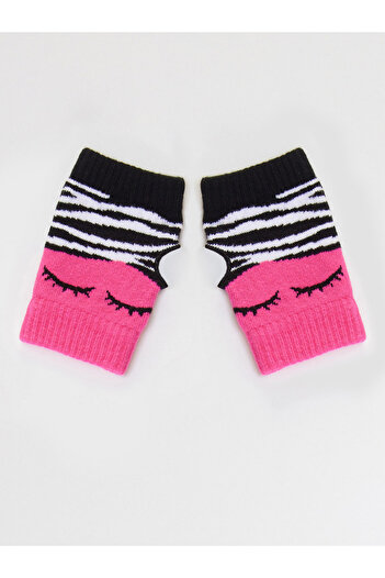 Denokids Zebra Girl's Pink Black Fingerless Gloves