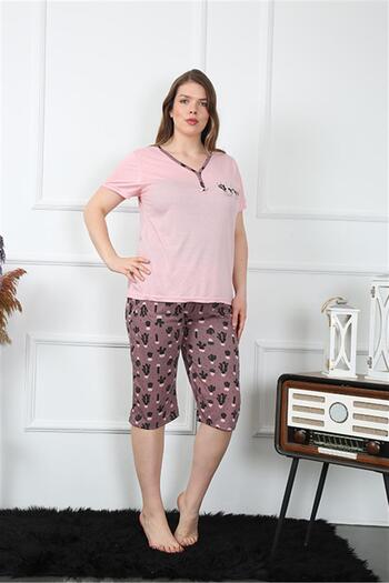 Akbeniz Large Size Striped Viscon Capri Pajama Set -202202