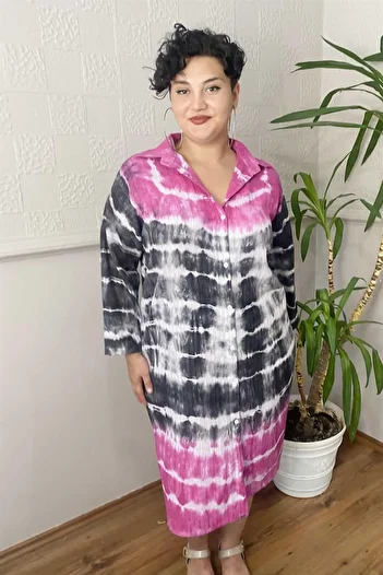Zer Otantik Tie-Dye Pattern Large Size Shirt Dress Colorful