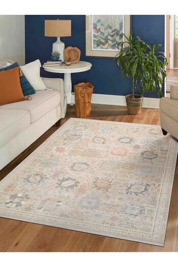KONFOR Rustik 2221 Classic Vintage Living Room Beige Country Kitchen Rug – Non-Dust, Soft Machine-Made Rug,