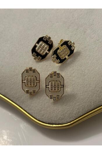 MyladyAccessoriess Zircon Stone and Enamel Detail Steel Earrings White