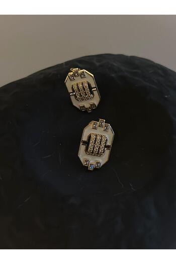 MyladyAccessoriess Zircon Stone and Enamel Detail Steel Earrings White